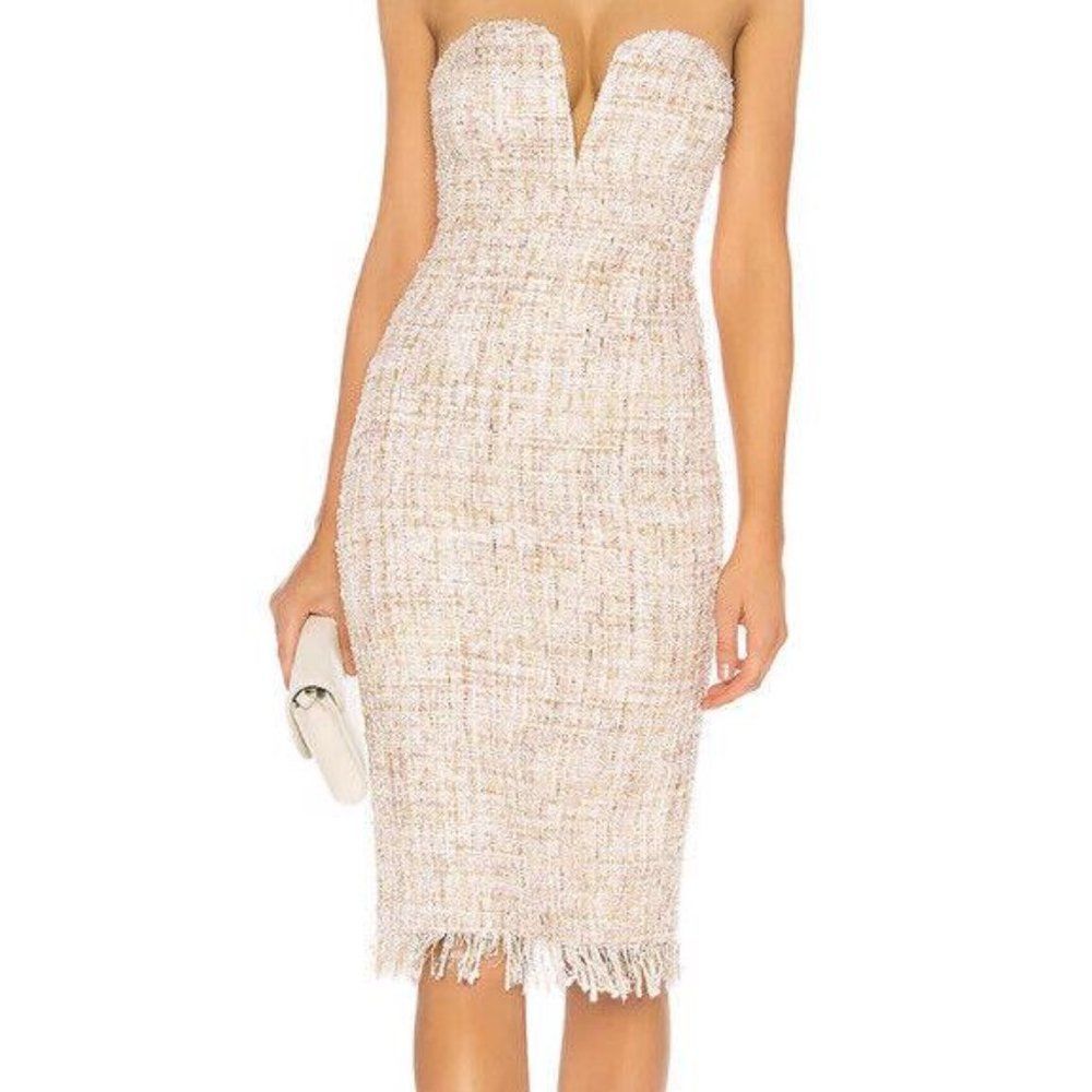 LPA Dress 691 Mini Cream Size Small  Multicolor Tweed Strapless Elegant NWT 4-24